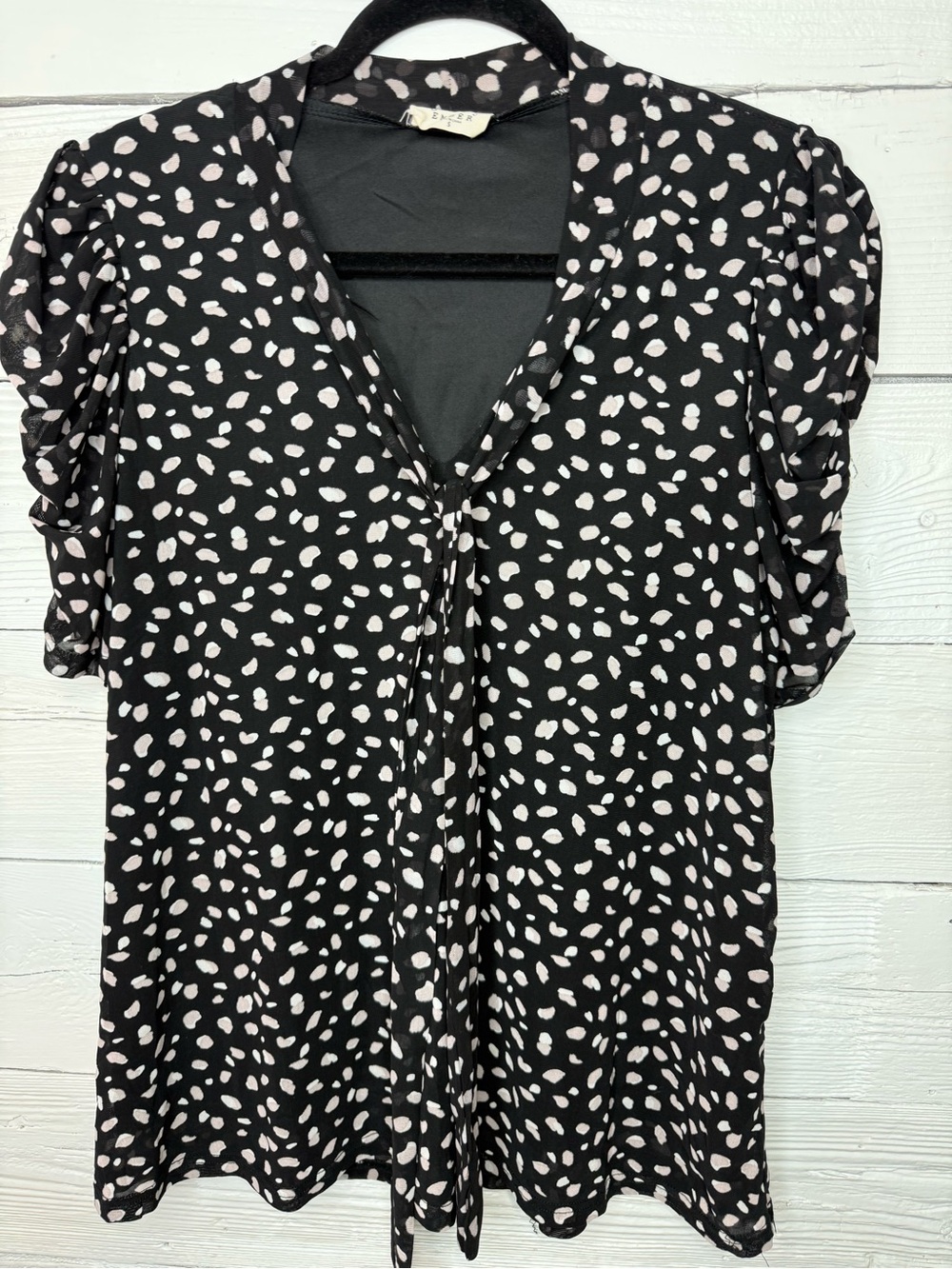 Black and Light Pink Printed Tie collar Blouse
